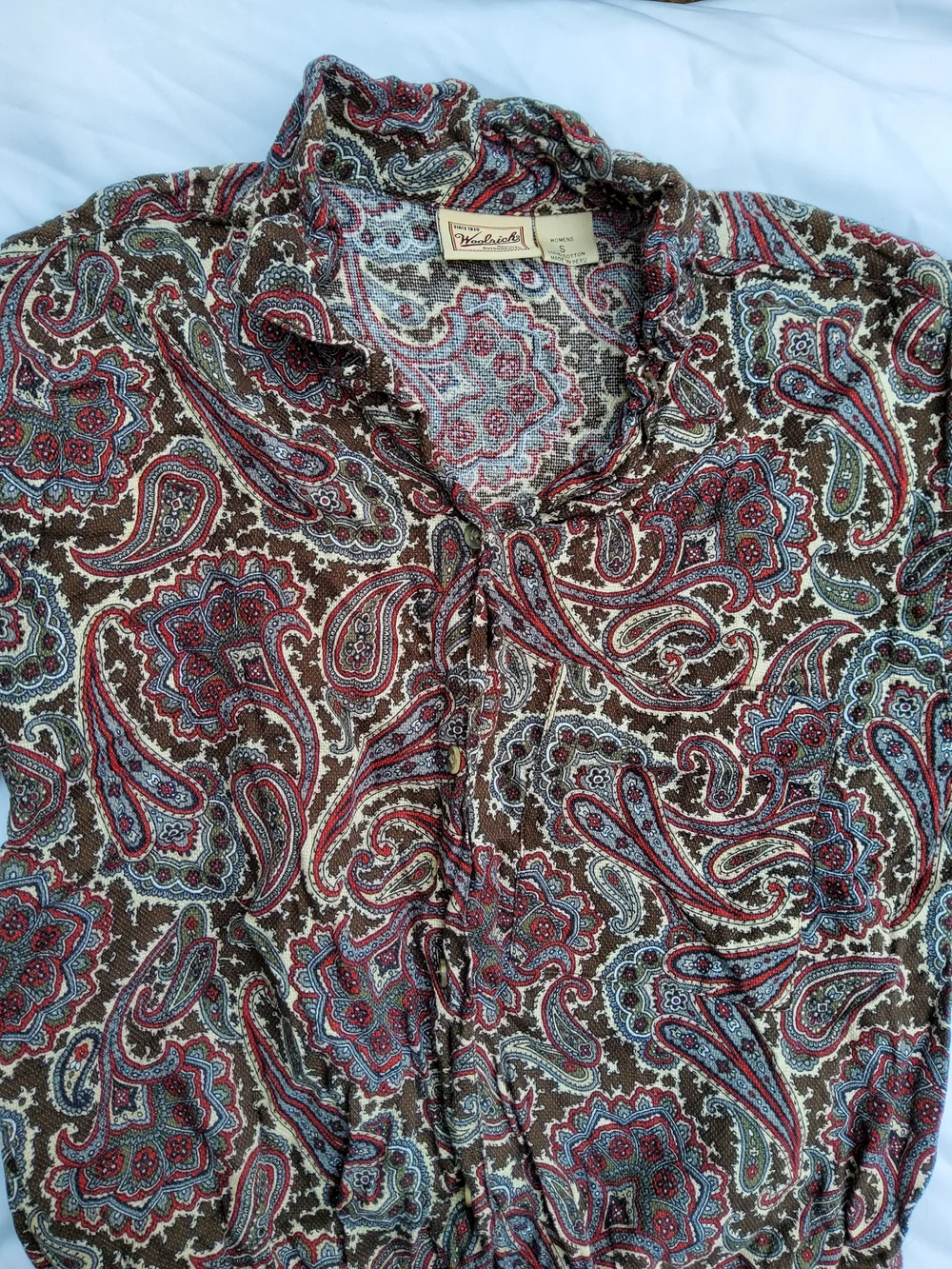 Woolrich 90s Paisley 100% Cotton Button-Down Long Sleeve Shirt - Picture 3 of 6